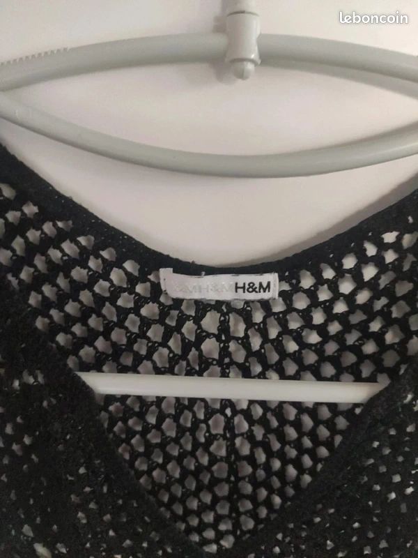H&M top ajouré filet noir S (image 4)