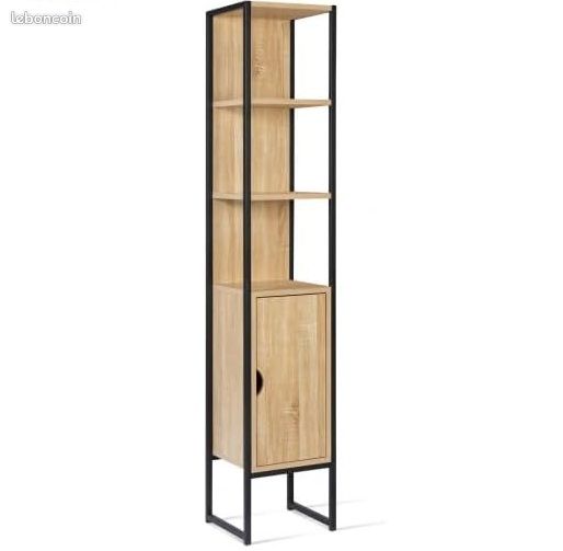 Meuble Colonne Salle de Bain 1 porte Design Industriel (image 1)