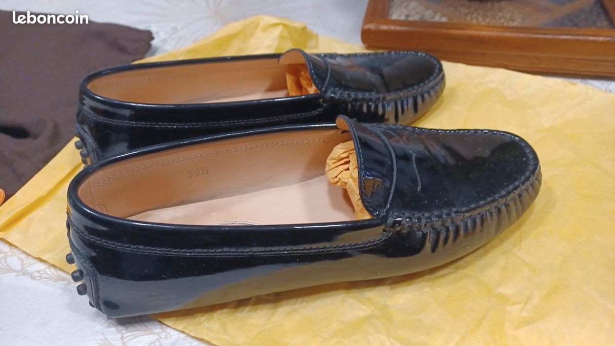 Chaussures mocassins femme où fille cui noir vernis marque todd