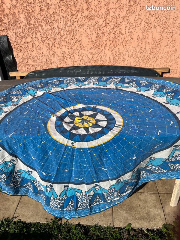Nappe bleu ronde coton (image 2)