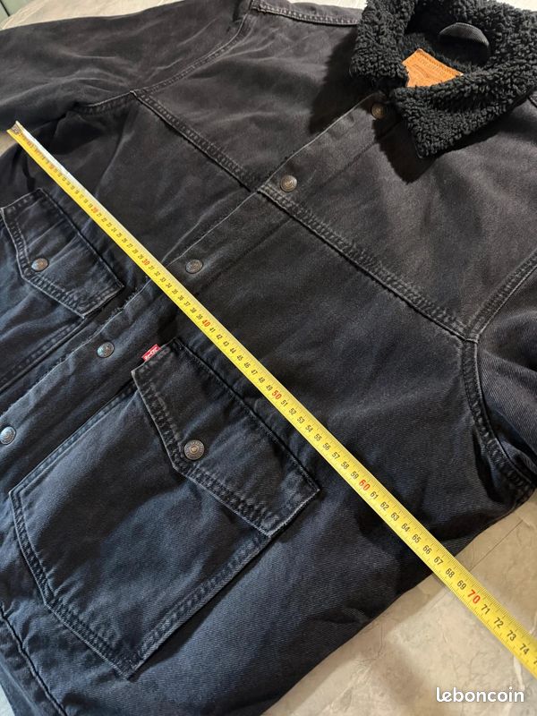 Veste en jeans levi's denim, interieur sherpa mouton, chore coat denim effet délavé, taille XXL (image 12)