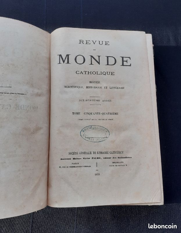 Livre " Revue du monde catholique " de 1878 (image 2)