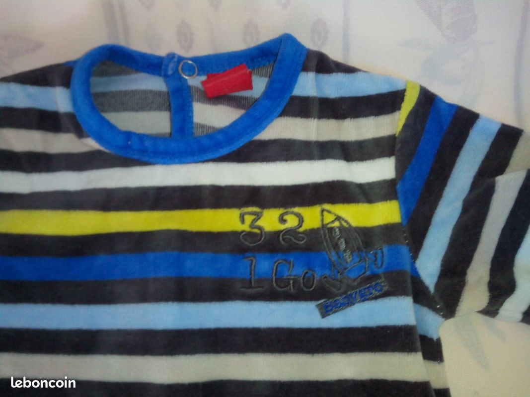 Pyjama velour bleu et noir 3 mois babygro mb (image 2)