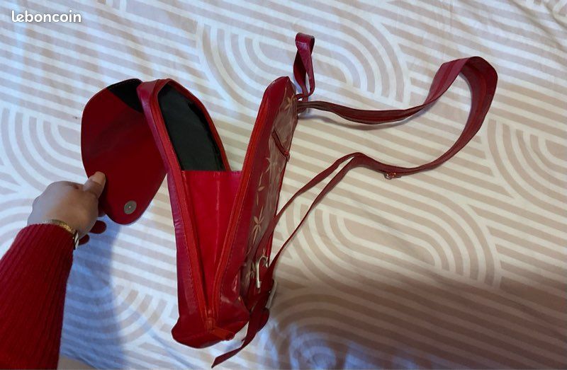 Petit Sac à dos cuir rouge et beige (image 2)