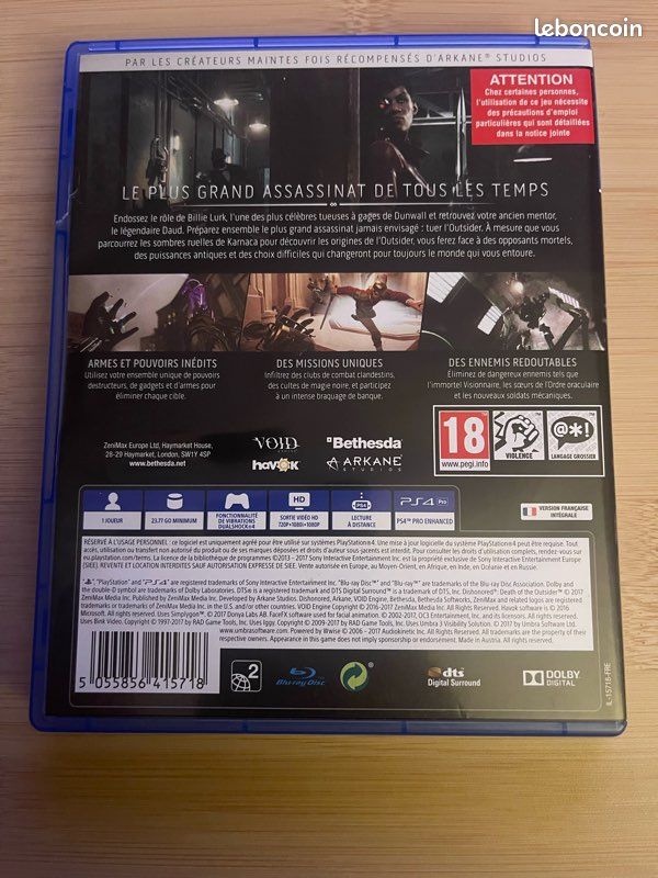 Jeu PS4 Dishonored: La Mort De L'Outsider – Complet, Boîte FR, Très Bon état