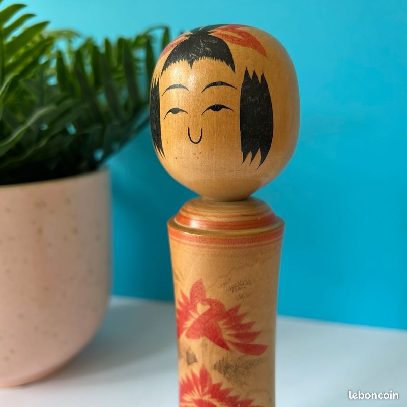 Poupée Japonaise Kokeshi Tsuchiyu Ancienne – Artisanale, Signée, Bois, Années 50