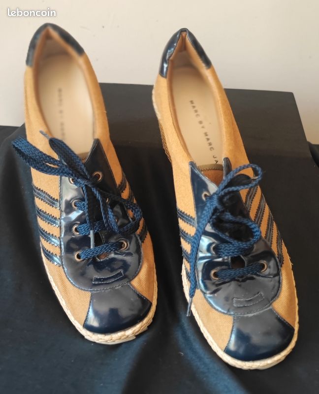 Marc jacobs - baskets compensées - toile couleur café + cuir verni bleu - pt 37 (image 2)