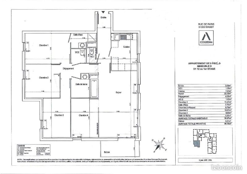 Appartement a louer massy - 5 pièce(s) - 90 m2 - Surfyn