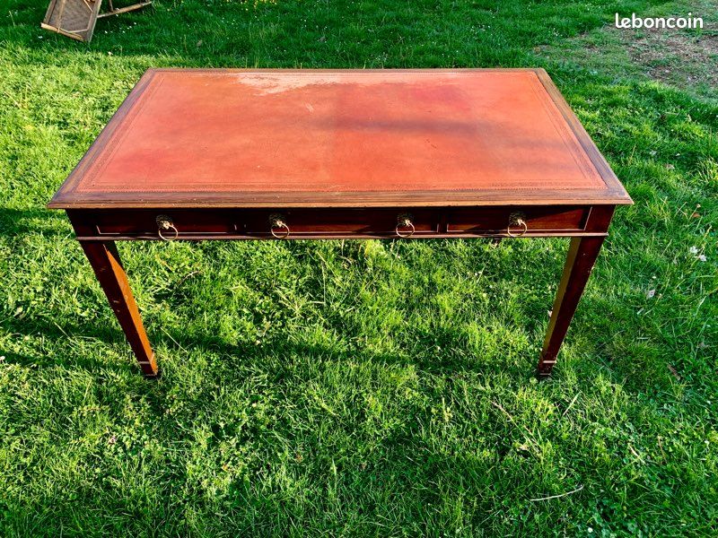 Ensemble bureau et 2 fauteuils style Empire bois massif et cuir (image 18)