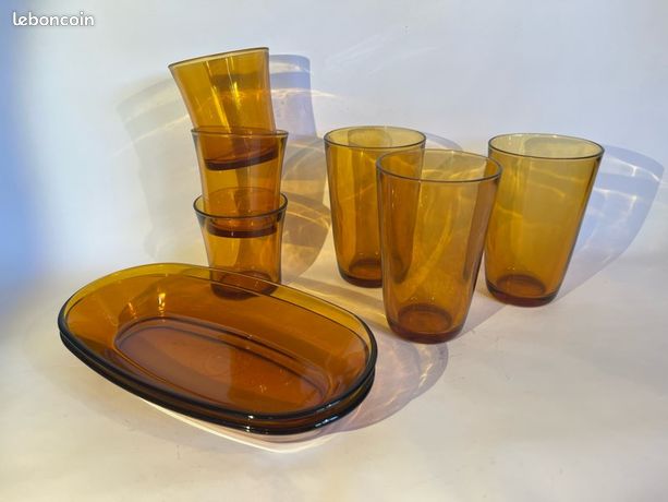 Lot De 5 Ramequins Duralex En Verre Fumé Ambre - Vintage Années 70 - Occasion En Bon état