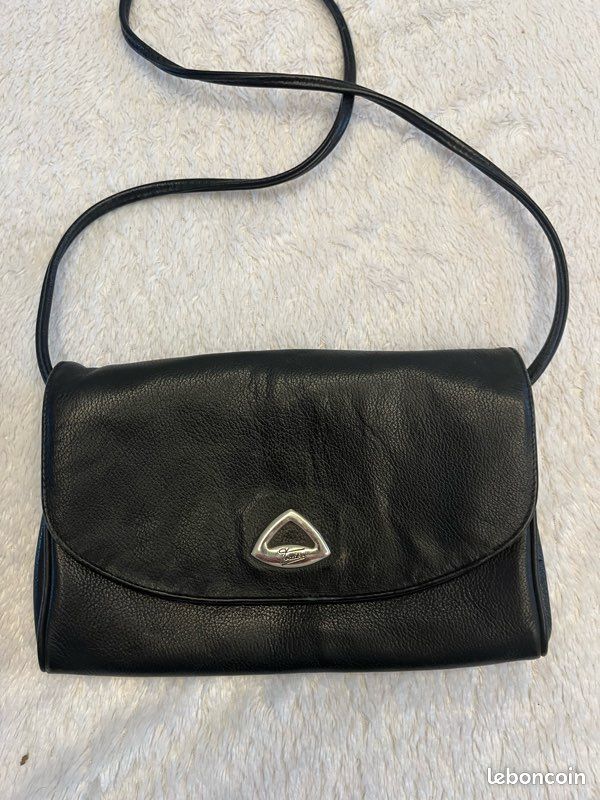 Sac bandoulière Texier vintage cuir noir véritable – fabrication française (image 2)