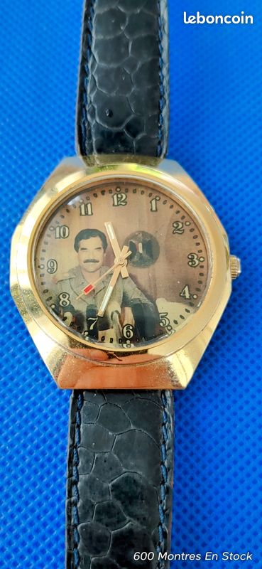 Montre Mécanique Vintage Rare à L'effigie De Saddam Hussein - Marque Nino, Suisse, Dorée