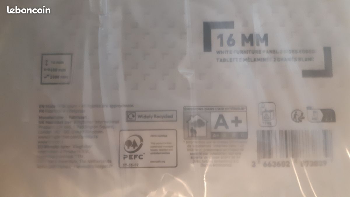 Tablette mélaminé blanc 16mm (image 2)
