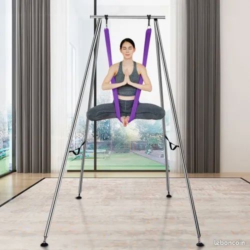 SKYPHAROS Ensemble de balançoire de yoga en soies aériennes de 11 verges – Kit de hamac de yoga aérien trapèze volant anti-gravité pour le fitness, tissu tricot en nylon à faible/sans étirement
