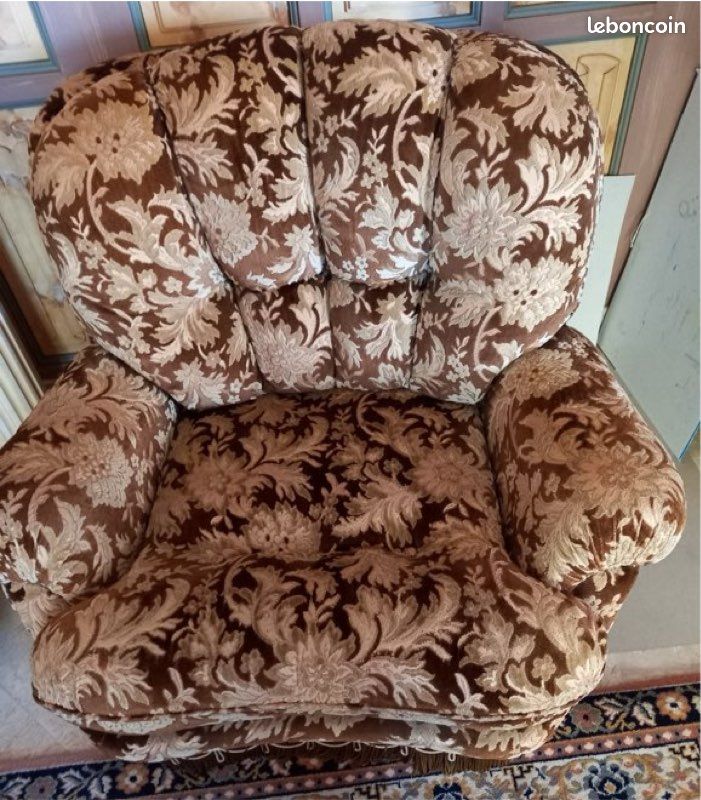 Canapé vintage années 70/80 velours + 2 fauteuils – convertible – très bon état (image 4)