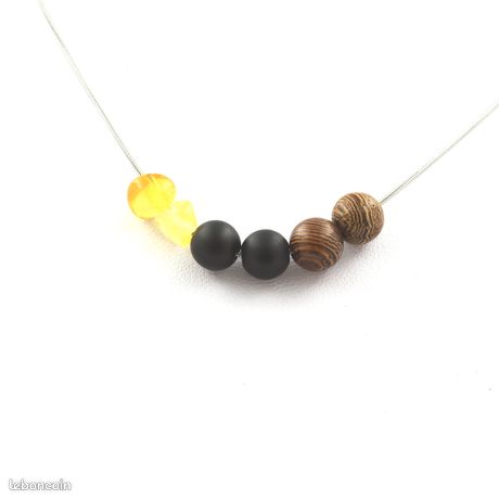 Collier 20 Perles Opale D'Australie Multicolore - Chaîne En Acier - Neuf Avec étiquettes