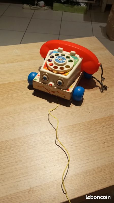 Jeu a tirer téléphone vintage chatter téléphone fisher price année 1960 base bois (image 8)