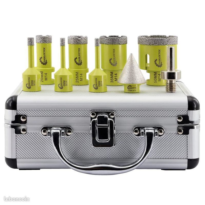 Foret Diamant Kit Trepan Carrelage - 9pcs (6/6/8/20/25/35/50mm+35mm Mèches de Chanfrein+Adaptateur) Scie Cloche pour Carrelage Céramique Porcelaine Marbre Granit M14 Filetage SANLEETEK (image 4)