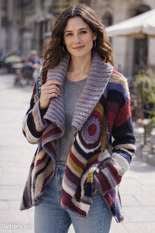 Veste Pull Femme Vintage Desigual Taille XL 42 - Multicolore, Coton, Occasion Très Bon état