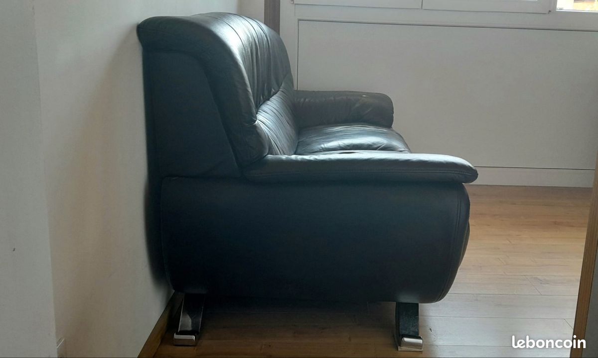 Canapé cuir noir (image 1)