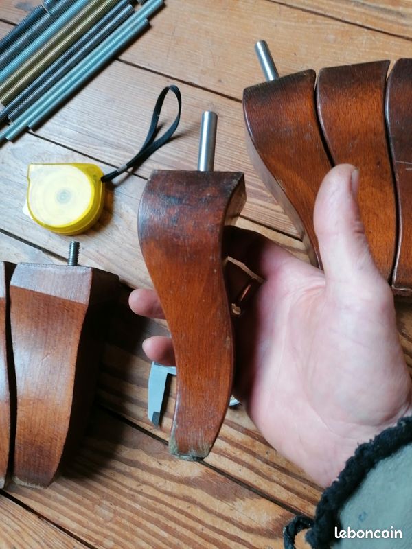 Pieds de lit bois forme ondulée ancien années 70/80 tige filetée ou lisse au choix (image 3)