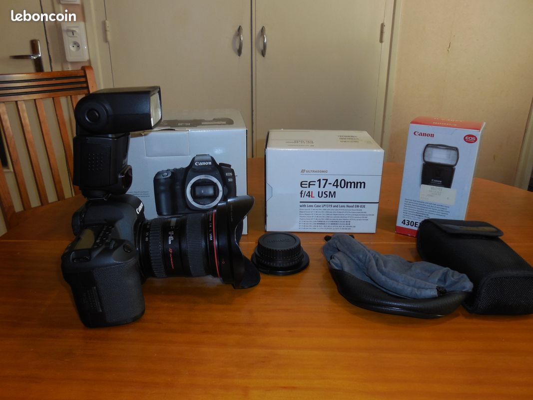 Reflex canon 5D Mark II Objectif 17-40 mm Flash 430 exII