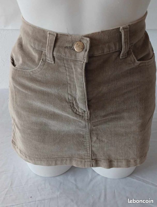 AGI-jupe30 - mini-jupe velours beige T34 ou 16 ans (image 1)