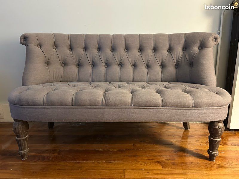 Banquette capitonnée en lin gris (image 5)