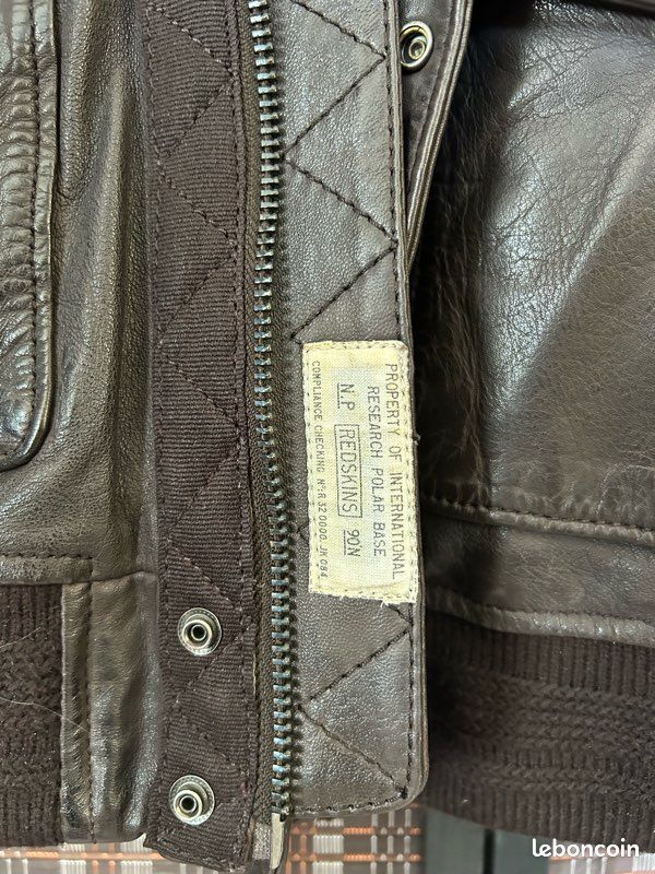 Blouson Aviateur REDSKINS En Cuir Chocolat - Taille M - Occasion Très Bon état - Style Pilote