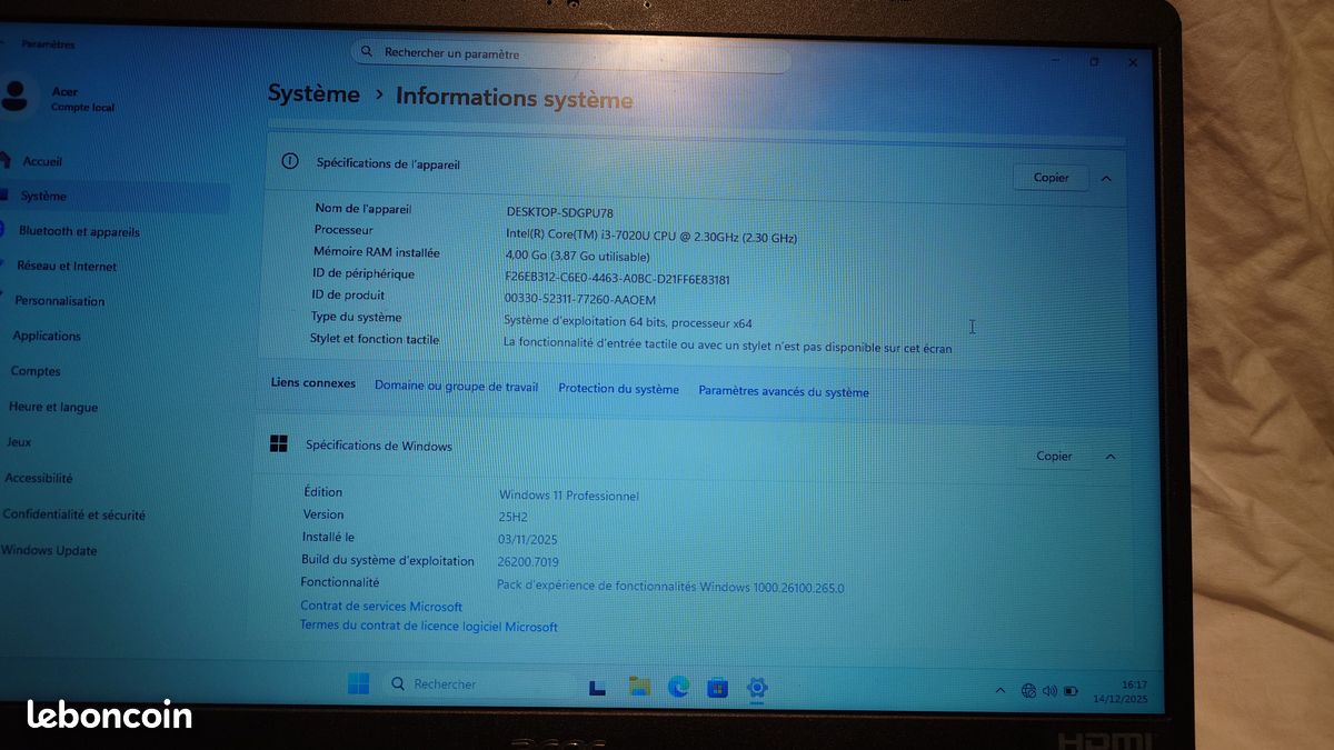 Unité ou Lot PC portable notebook ACER EXTENSA 215 15,6" I3 2,3ghz 4go 500 hdd (image 7)