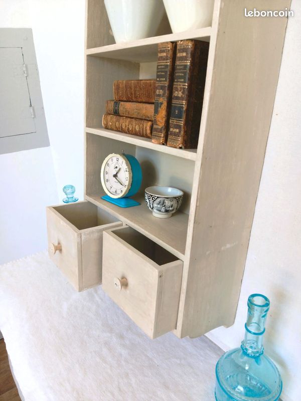 Armoire murale beige avec 3 étagères et 2 tiroirs - Hauteur 74 cm (image 4)