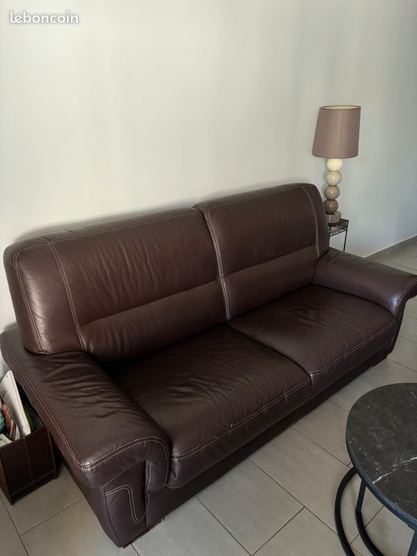 Canapé cuir véritable couleur marron foncé (image 2)