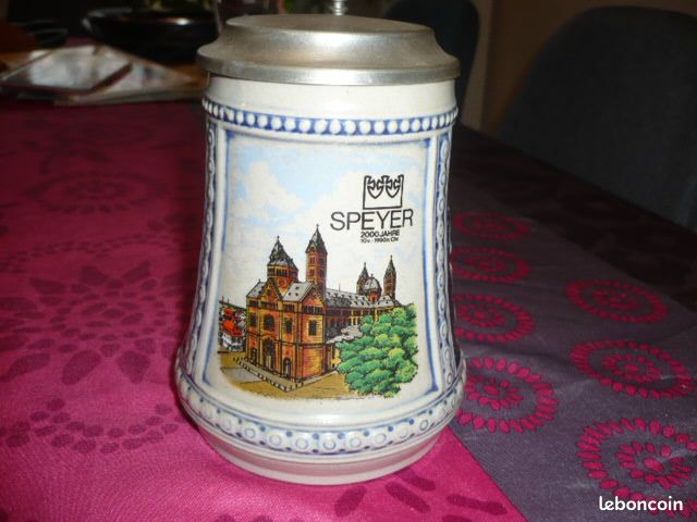 Chope à bière ancienne avec couvercle origine allemande (image 3)