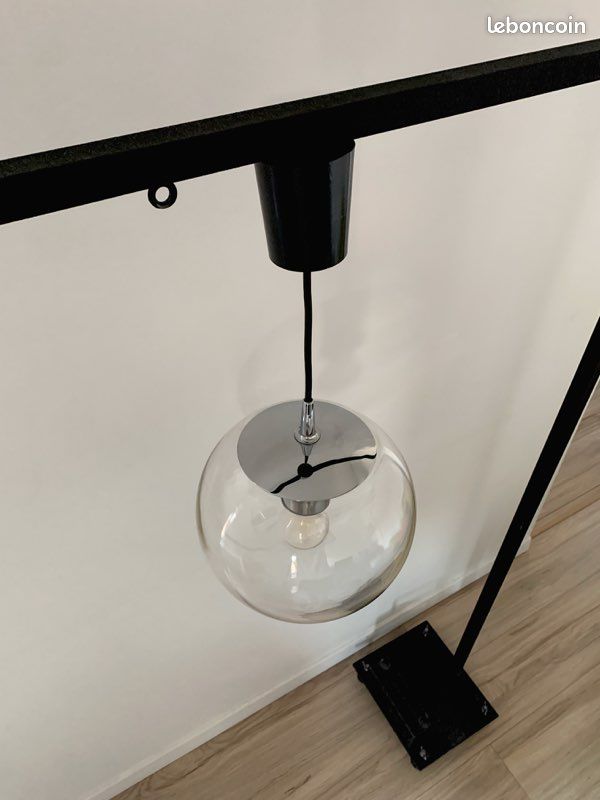Suspension vintage Peill & Putzler globe verre (AH 105 200) design 70s luminaire lustre rétro (image 1)