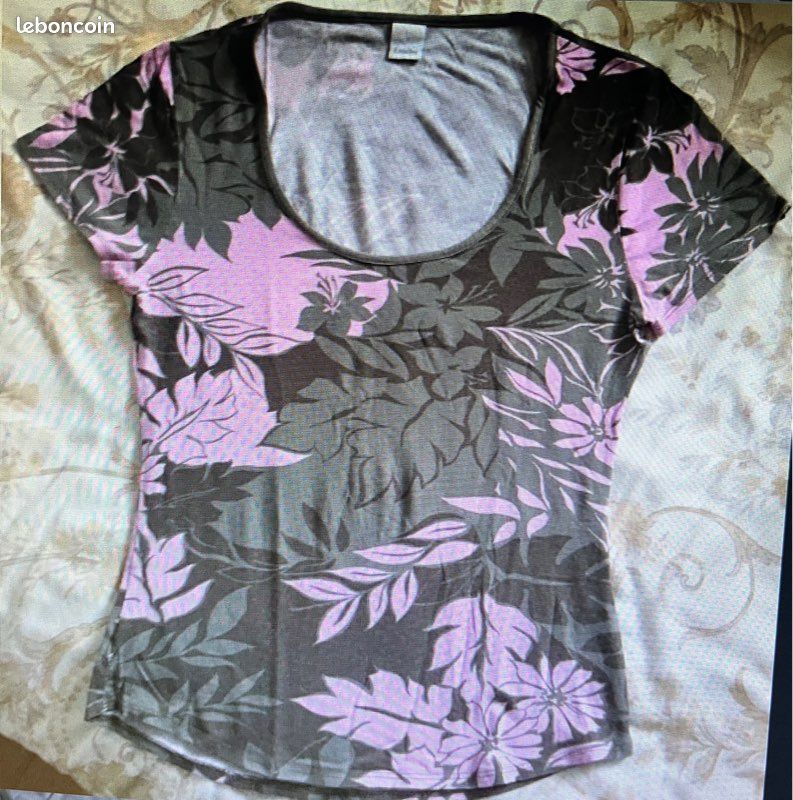 Tee-shirt kaki et rose T S CAMAÏEU (image 1)