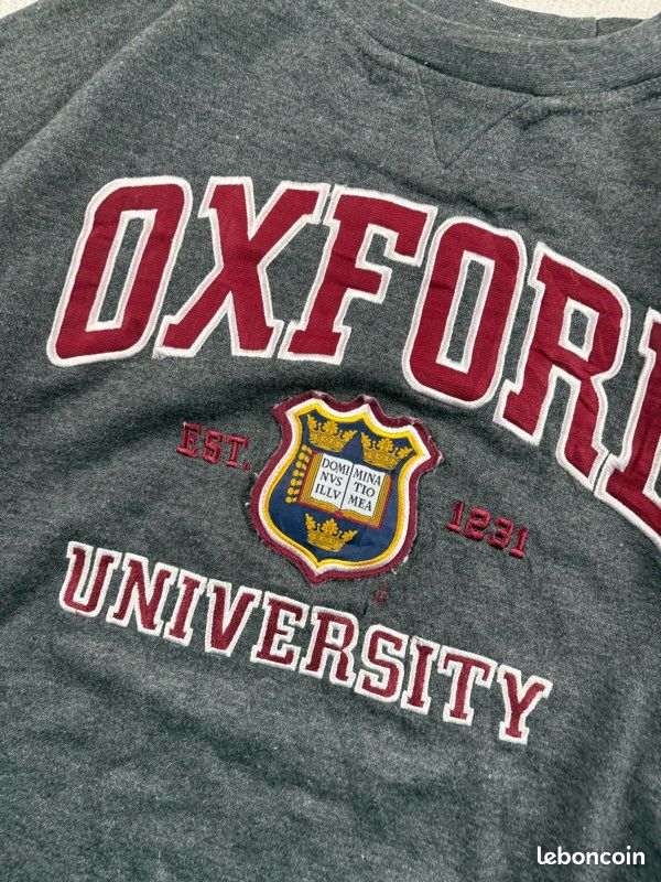 Sweat Oxford University, Homme, Taille S, Gris, Col Rond, Officiel