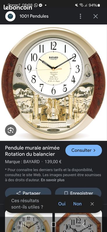 Pendule murale animée rotation du balancier Décoration