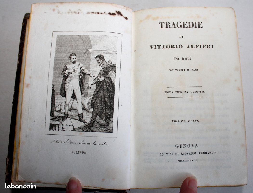 TRAGEDIE DI VITTORIO ALFIERI DA ASTI CON TAVOLE IN RAME, 1e EDITION 1838 T1+T2/2 (image 1)