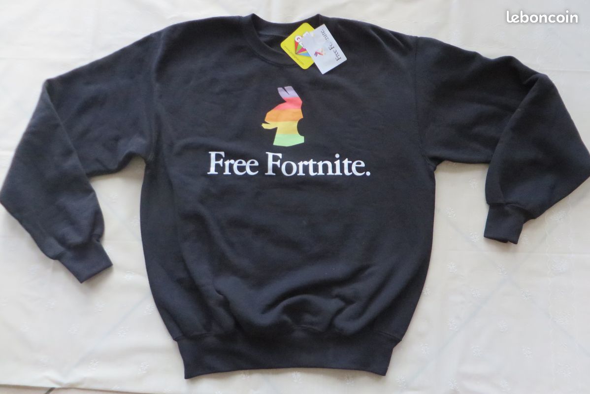 Sweatshirt noir sérigraphié Free Fortnite. Lama, Gaming, taille M, marque POPGEAR (image 1)