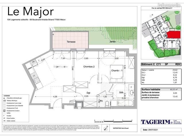 Appartement 3 pièce(s) 60 m²à louer Melun