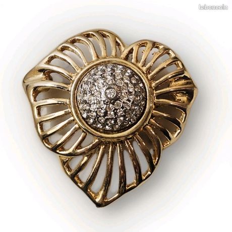 Broche fantaisie vintage en métal doré - Accessoire élégant