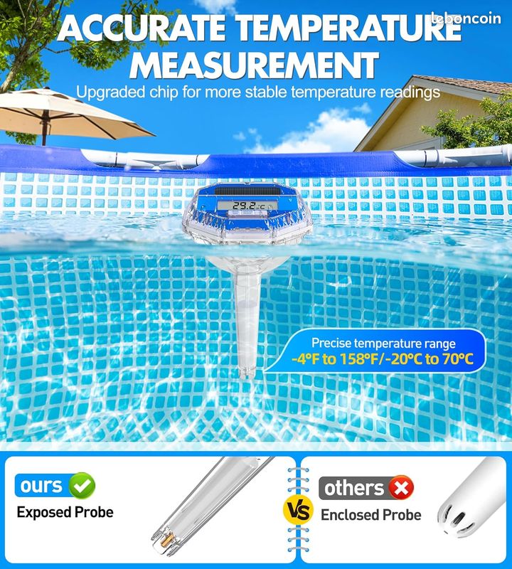 Thermomètre Piscine Flottant Canard Lumineux Solaire - Thermomètre Eau Bain Spa Avec Lumière