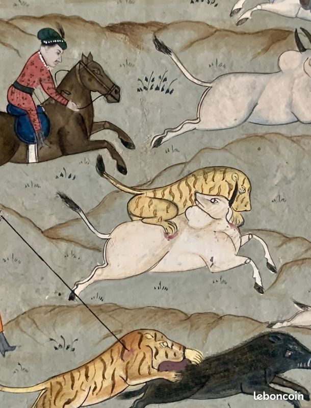 Délicate Miniature Gouache Indienne - Scène De Chasse Probablement XIXe Siècle (image 5)