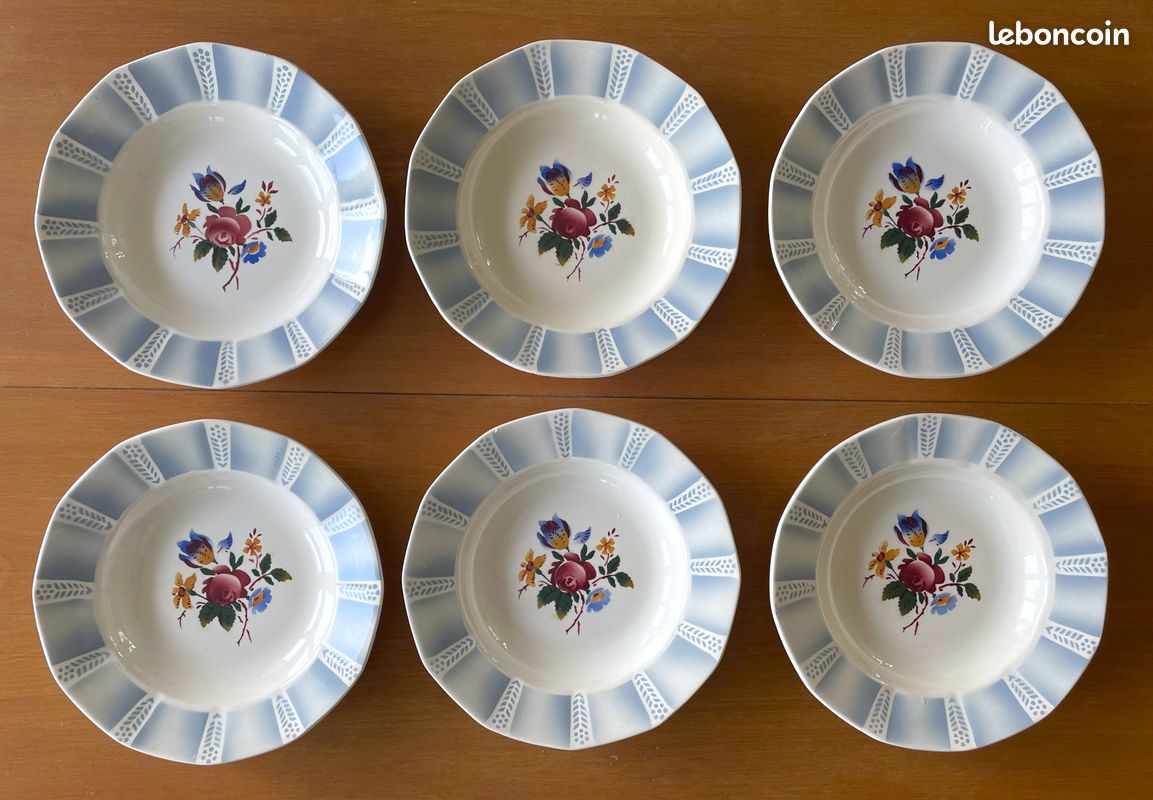 6 assiettes creuses anciennes en faïence de Sarreguemines (image 12)