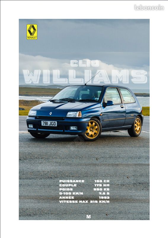 Banderole Publicitaire Renault Clio Williams – Panneau PVC Pour Garage Ou Atelier, Style Rétro