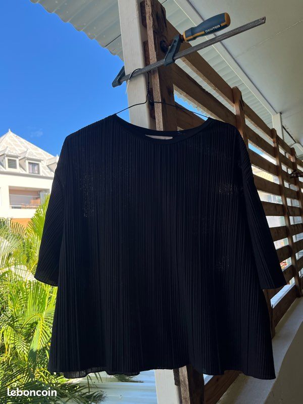 T-shirt noir plissé - Promod (image 1)