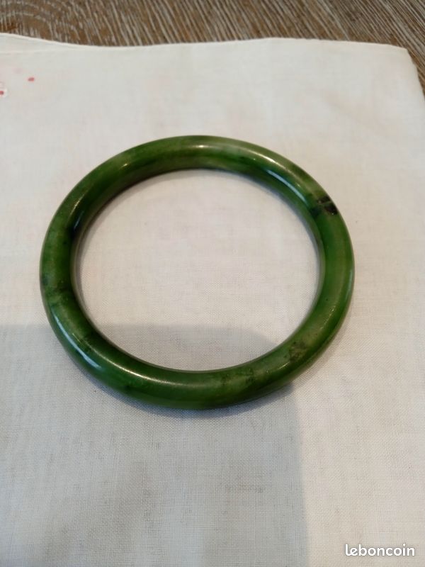 Bracelet Vintage En Pierre De Jade Verte - Bijou Ancien - Occasion