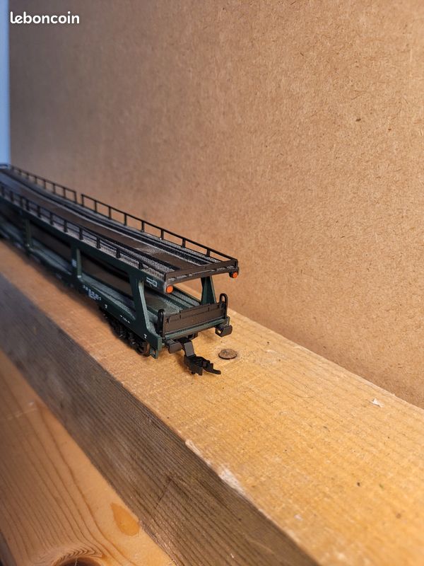 Wagon Porte-voitures Fleischmann Réf 5285 - Vert, échelle HO - Occasion En Boîte