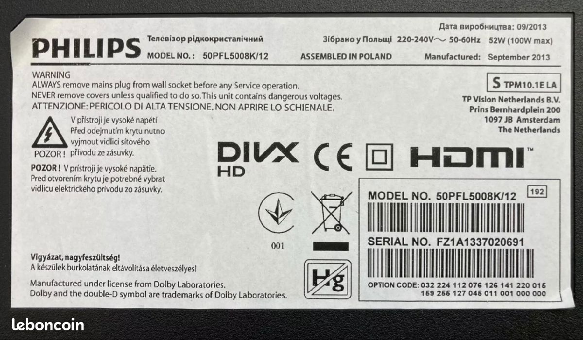 Carte D'alimentation Pour TV Philips 49PUS7181/12 (715G7720-P01-001-002M) - Occasion