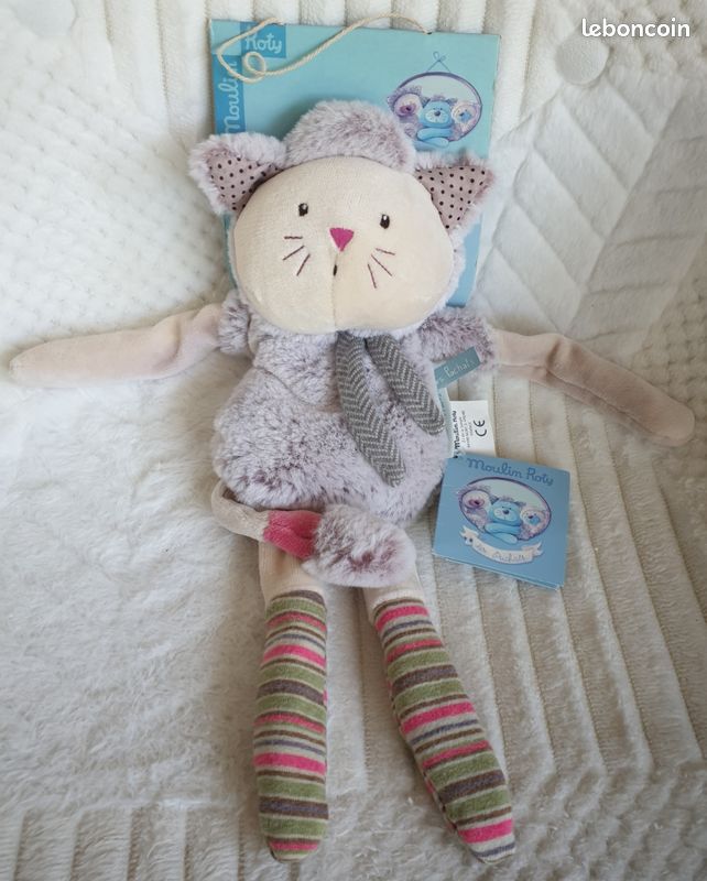 DOUDOU peluche CHAT Minoucha gris LES PACHATS MOULIN ROTY NEUF (image 1)